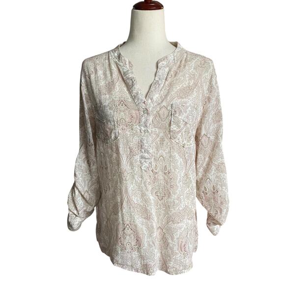 Carve Designs Organic Cotton Lightweight Sheer Long Sleeve Top M Paisley Boho - Picture 3 of 15